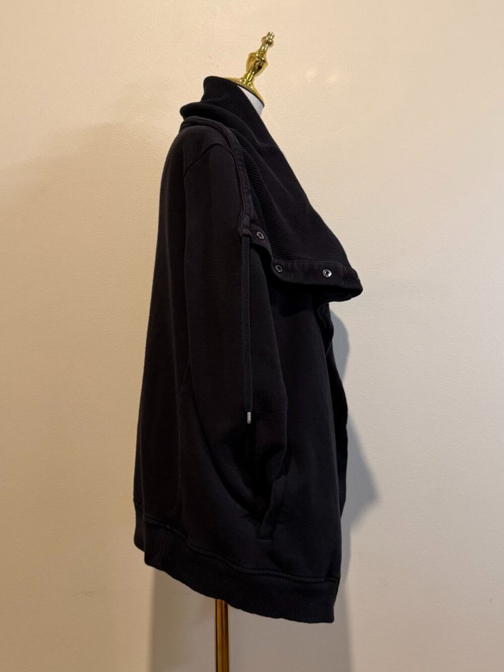 Athleta Black Drape Sweatshirt Cardigan Size L - Cozy Chunky Collar - Picture 4 of 10